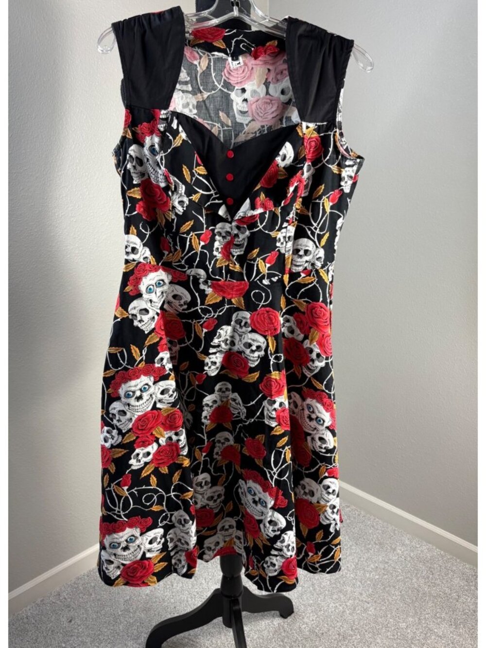 Ayli Skull Dress Large Swing Cotton Blend Size Zip Day of the Dead Halloween